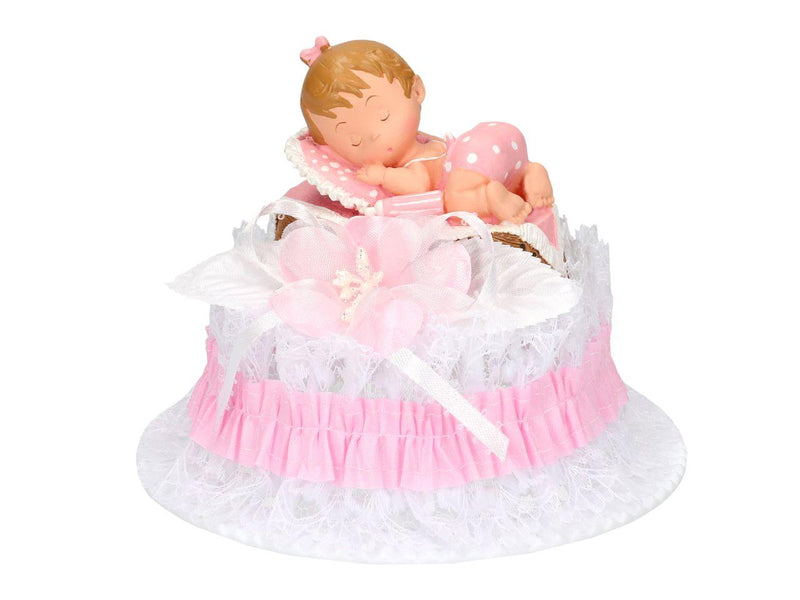 Tortenaufsatz Baby im Korb, rosa - Tortendekoshop