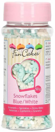 Zuckerdekoration Schneeflocken, Weiss-Blau, 50g - Tortendekoshop