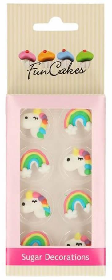 Zucker Dekorationen Einhorn, Regenbogen, 8er Set - Tortendekoshop