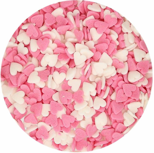 Zuckerdekoration Herzen Pink-Weiß, 60g - Tortendekoshop